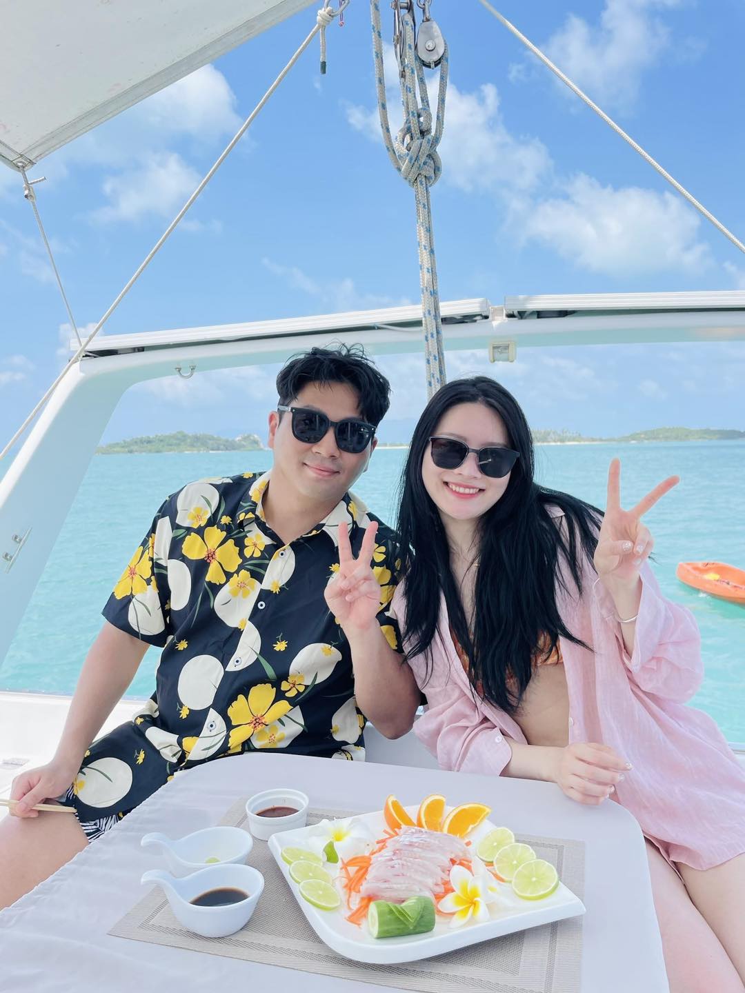 Fresh sashimi from sea fishing on Vickey Catamaran Koh Samui