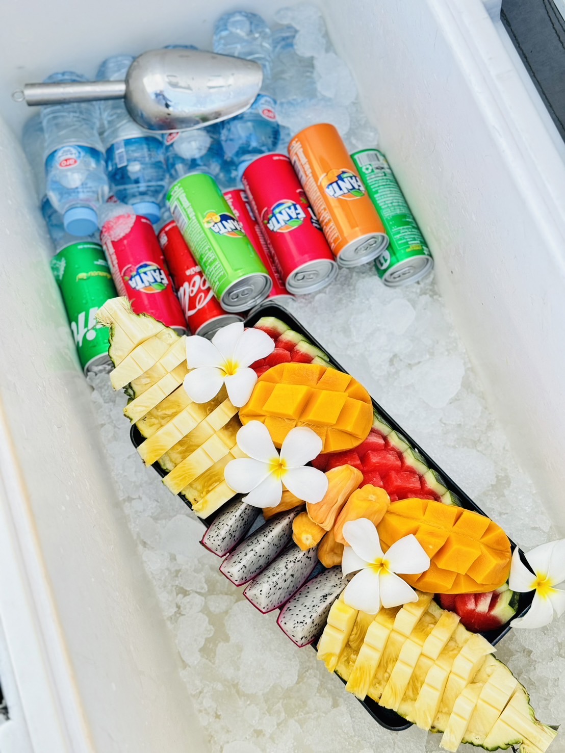 Refreshments and fresh fruit on Vickey Catamaran Koh Samui